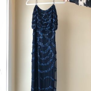 Aidan Mattox blue sequined evening gown
